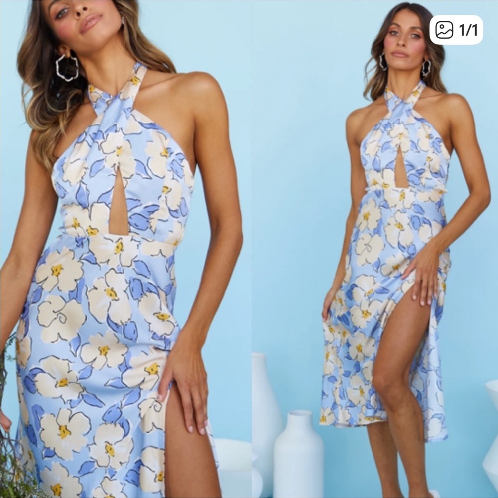 Hello Molly Blue Floral Halter Midi Dress
